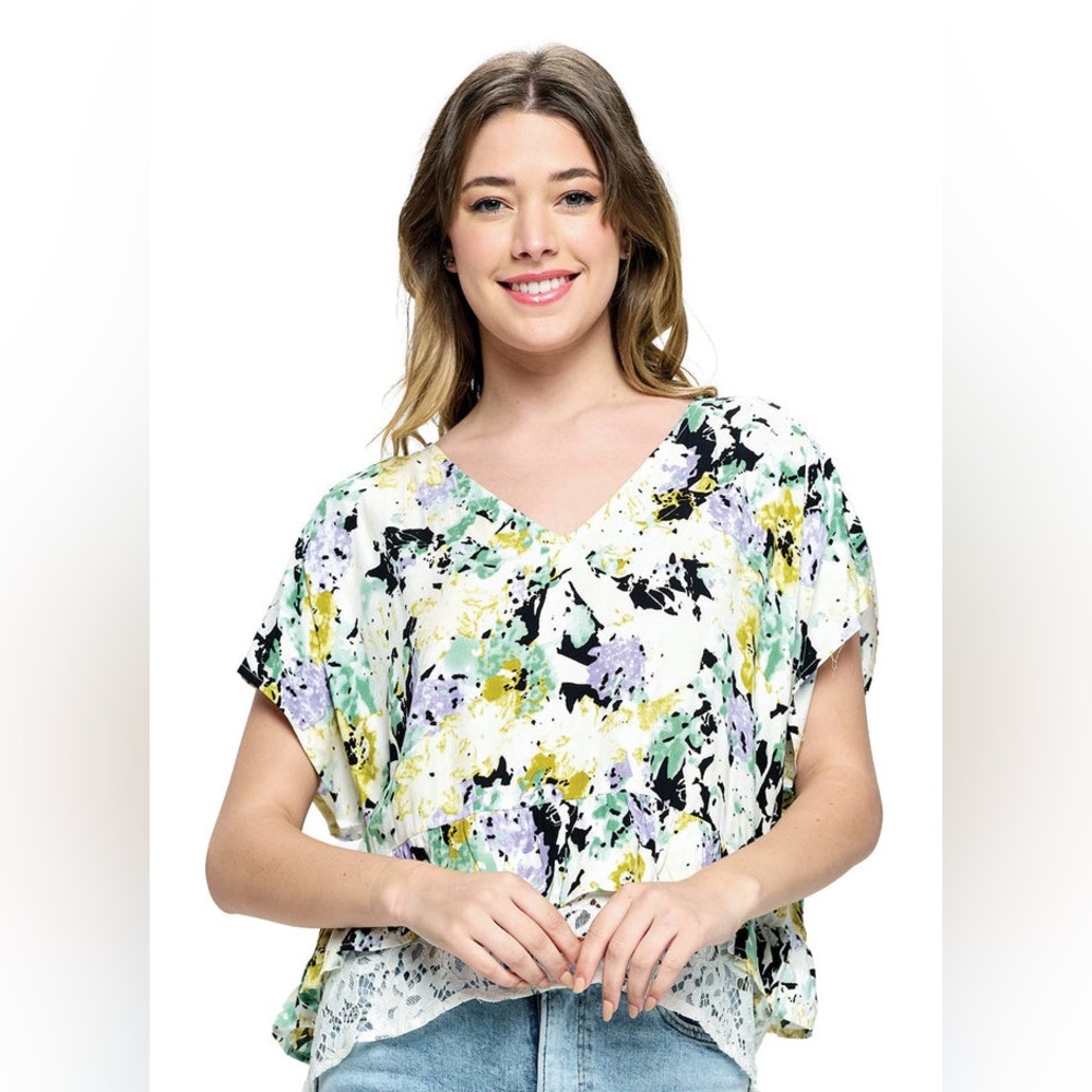 Yak&Yeti Women's Casual Floral Ruffled Lace Blouse